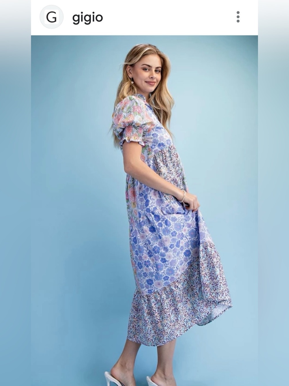 🆕#304~GiGio~Patchwork Floral Midi Dress in Blue, Pink, & Multi, Sm - Picture 6 of 16